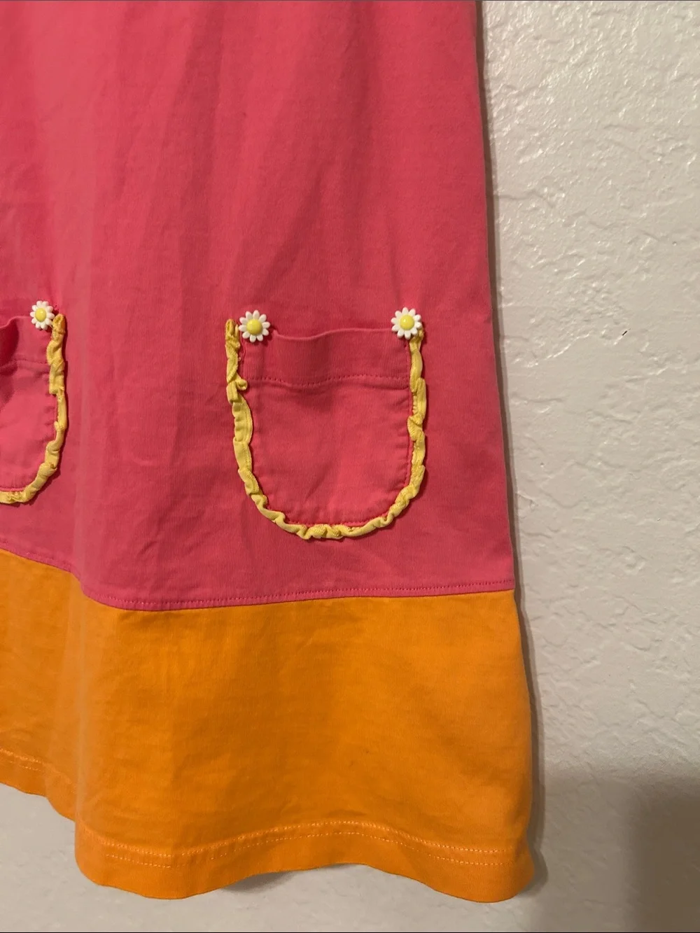🐕‍🦺Hanna Andersson  Colorblock Pink &Orange Ruffle Pocket Dress size 100/us4 GUC
